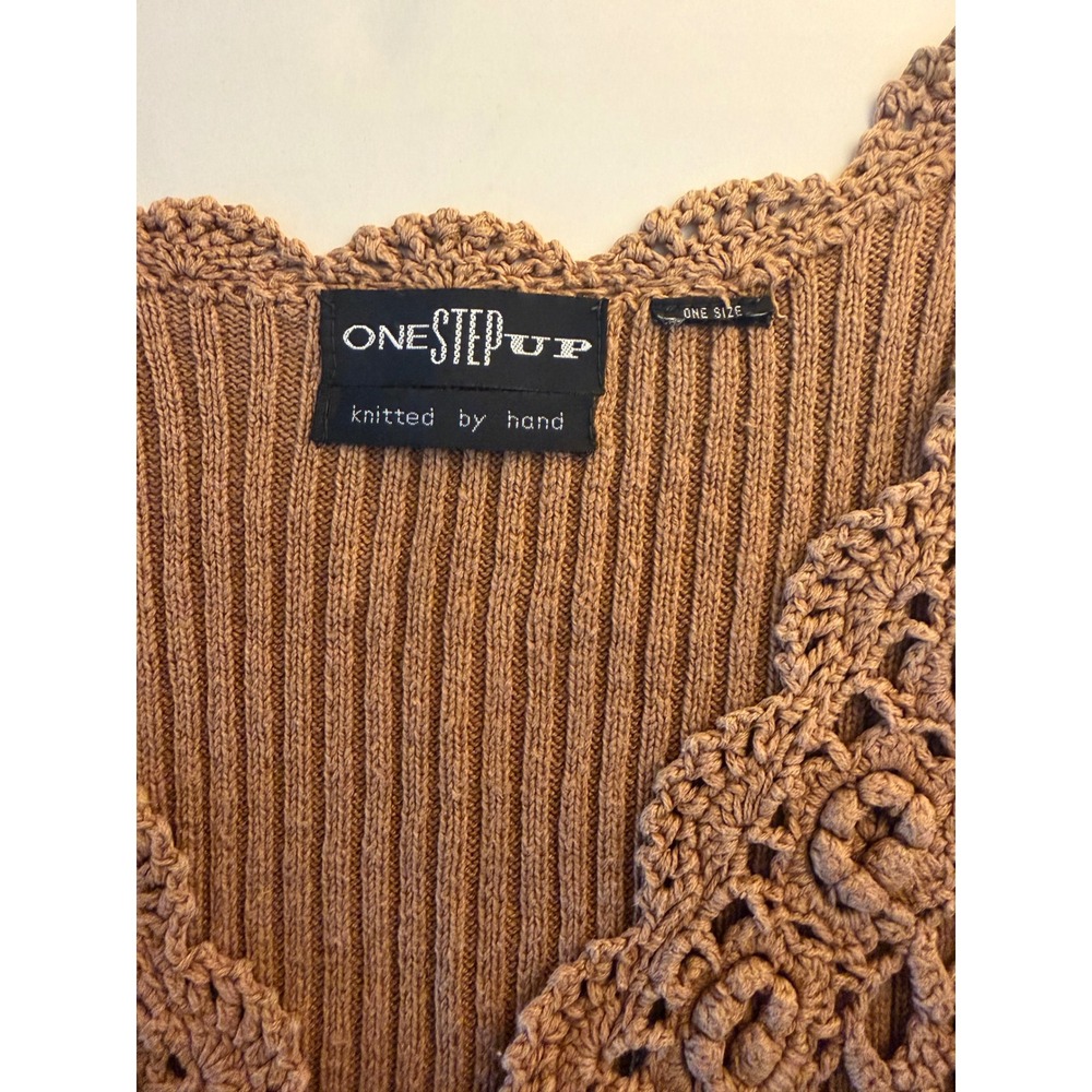 Vtg Handmade Medium Tan Brown Crochet Floral Vest Boho Chic Cottagecore 90s - Picture 6 of 10